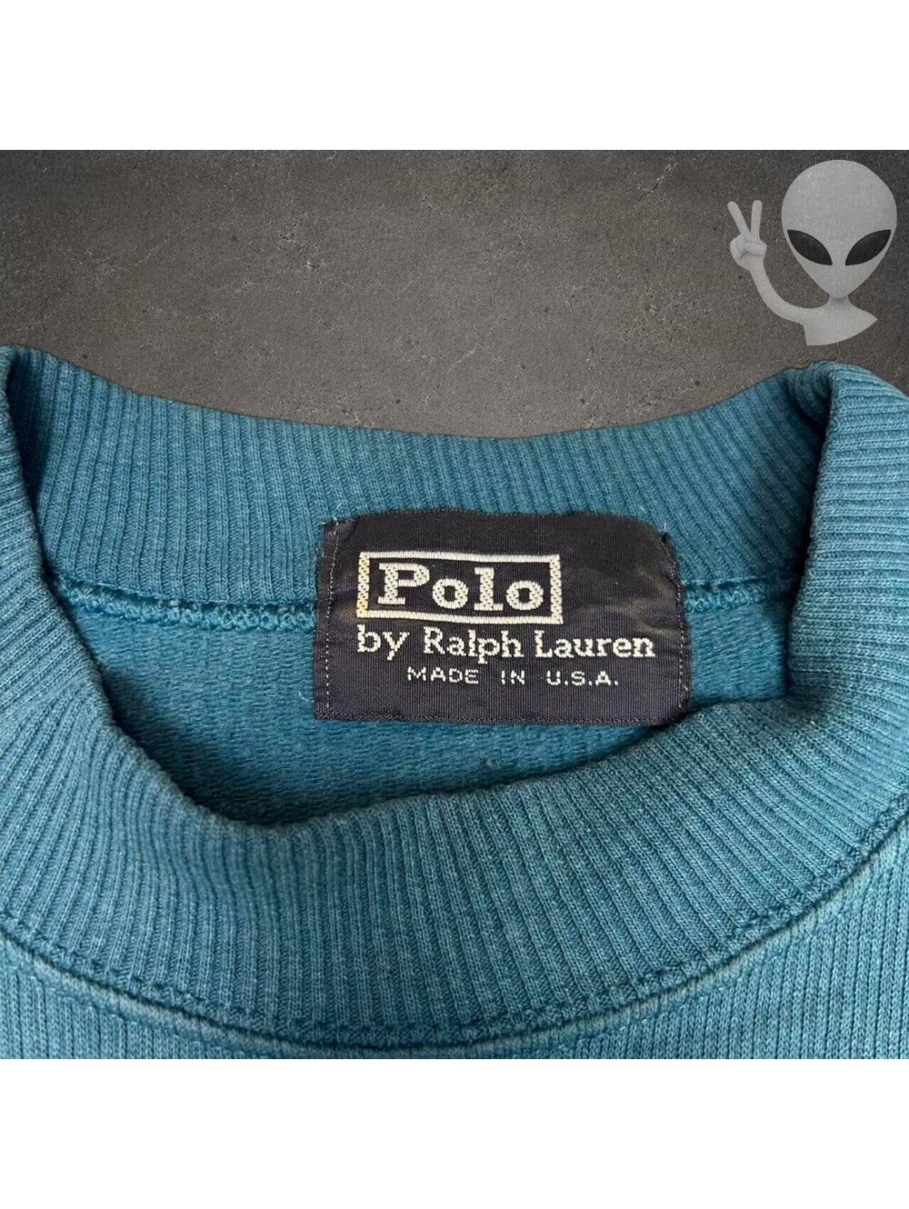 Polo Ralph Lauren Sweatshirt Mens US S Teal Blue Vintage Spellout Crewneck - Picture 4 of 5